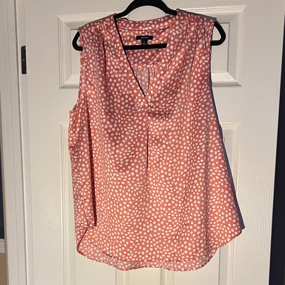 Alfani Sleeveless Top - Coral and White Dotted